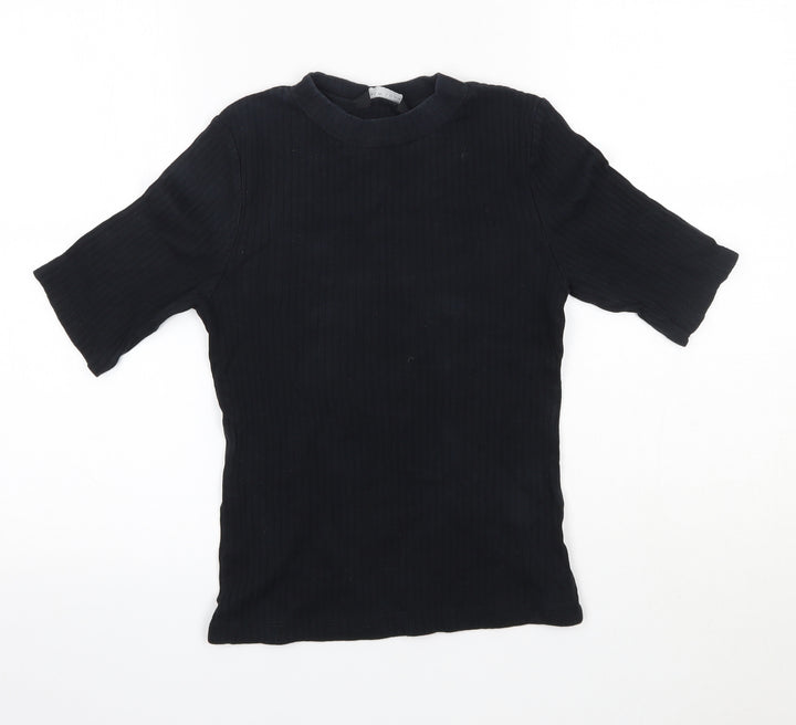 New Look Womens Black  100% Cotton Basic Blouse Size 10 Round Neck