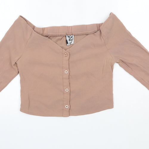 Lola May Womens Brown  Polyester Basic Blouse Size 10 Off the Shoulder