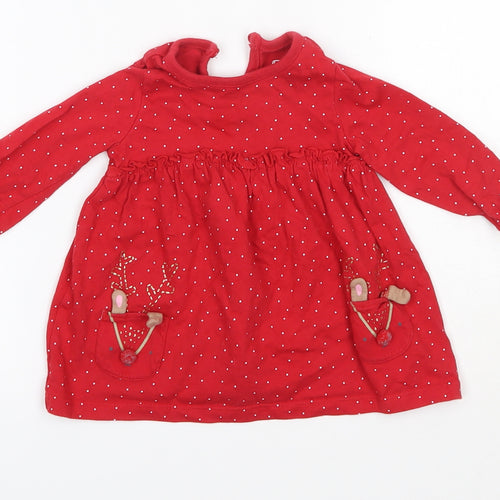 F&F Baby Red  100% Cotton Basic Blouse Size 3-6 Months Round Neck  - Christmas