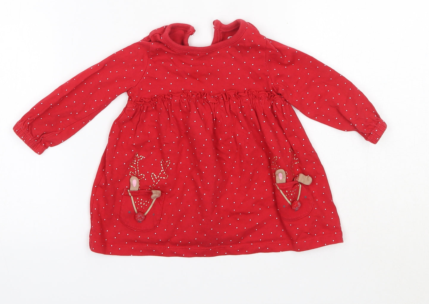 F&F Baby Red  100% Cotton Basic Blouse Size 3-6 Months Round Neck  - Christmas