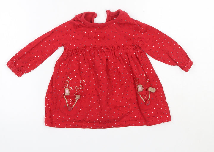 F&F Baby Red  100% Cotton Basic Blouse Size 3-6 Months Round Neck  - Christmas