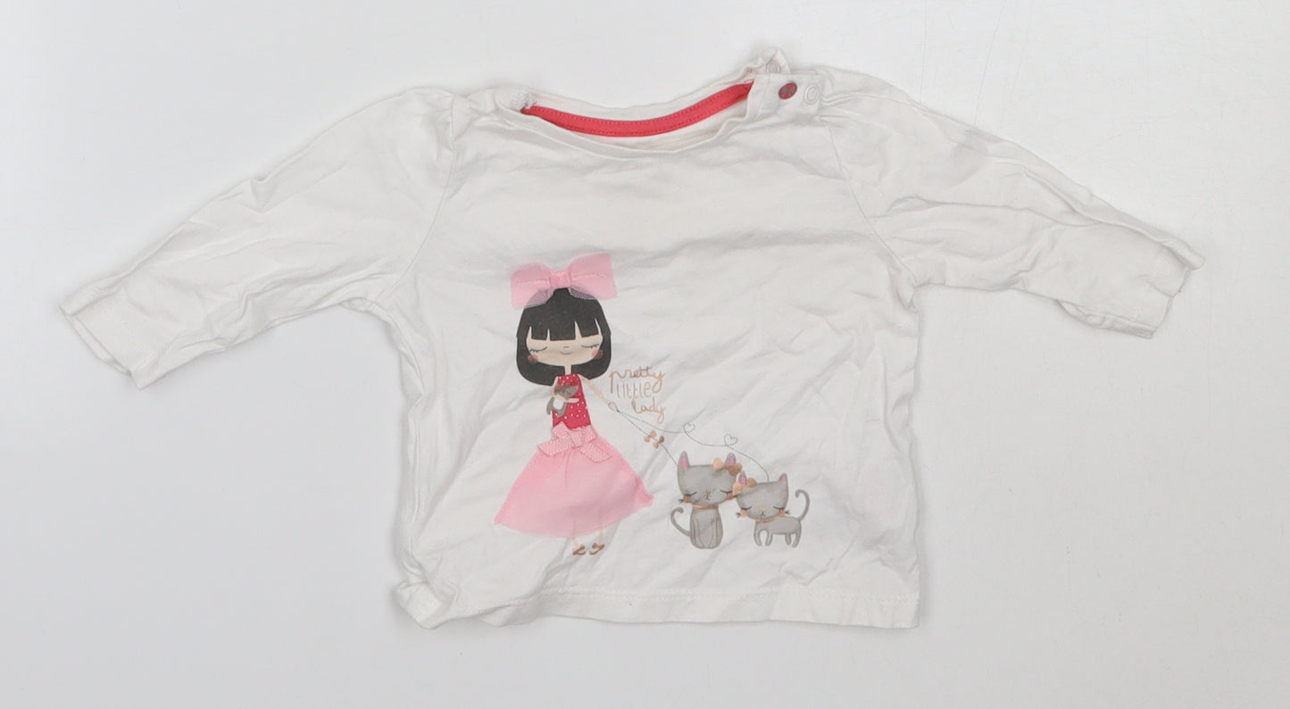 Mothercare Baby White  100% Cotton Basic Blouse Size 3-6 Months Round Neck
