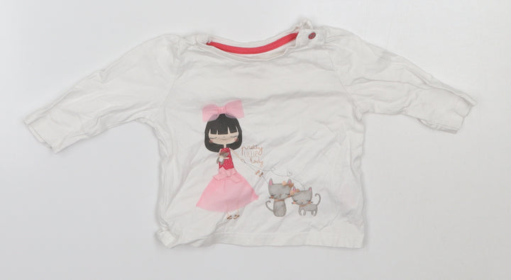 Mothercare Baby White  100% Cotton Basic Blouse Size 3-6 Months Round Neck