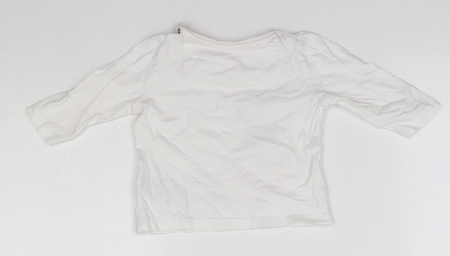 Mothercare Baby White  100% Cotton Basic Blouse Size 3-6 Months Round Neck