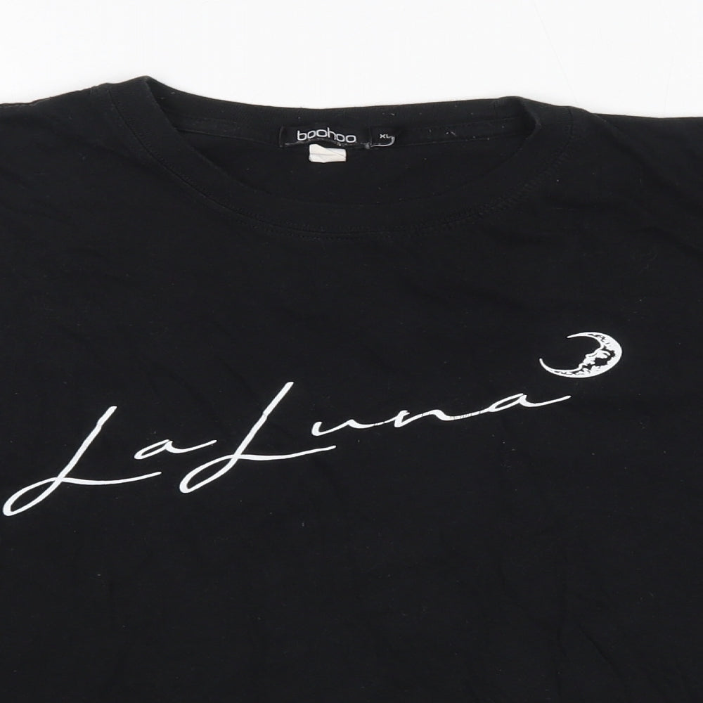 Boohoo Womens Black  100% Cotton Basic T-Shirt Size XL Round Neck