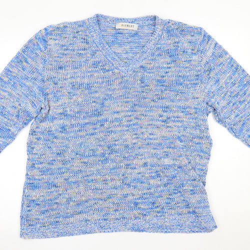 Charmant Womens Blue V-Neck  Acrylic Pullover Jumper Size L