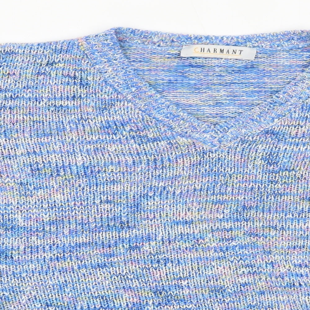 Charmant Womens Blue V-Neck  Acrylic Pullover Jumper Size L