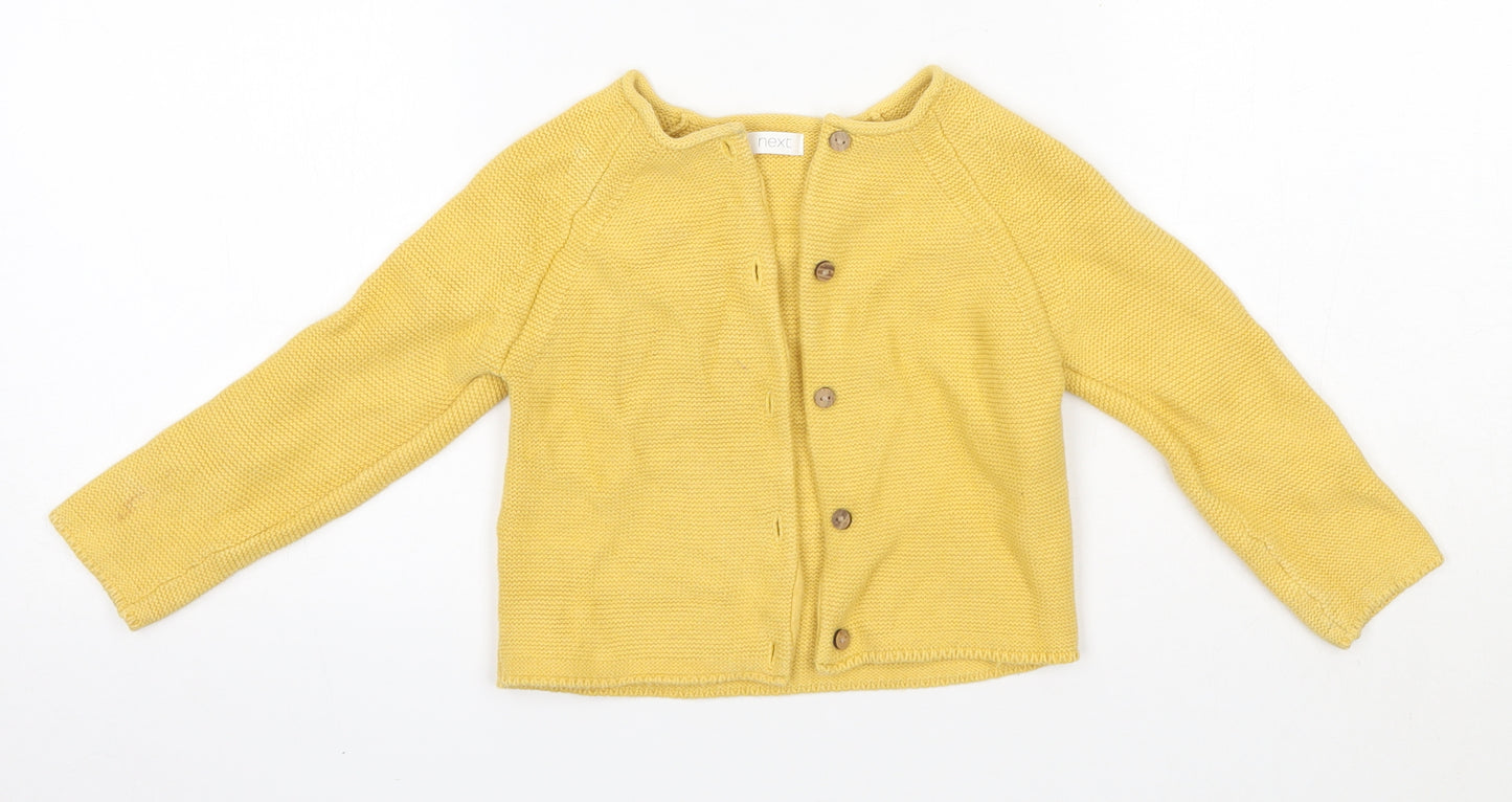 NEXT Girls Yellow Round Neck  100% Cotton Cardigan Jumper Size 2-3 Years
