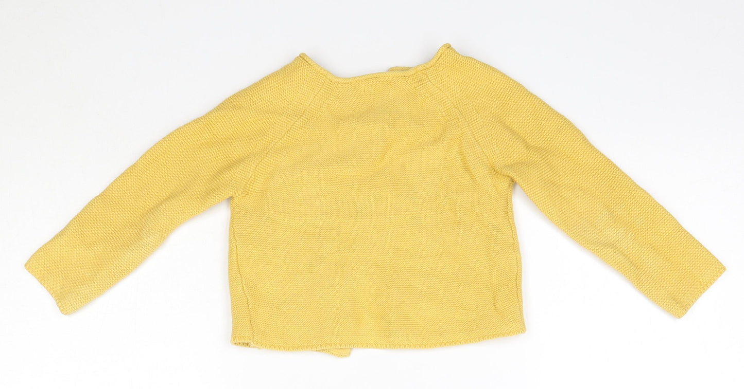 NEXT Girls Yellow Round Neck  100% Cotton Cardigan Jumper Size 2-3 Years