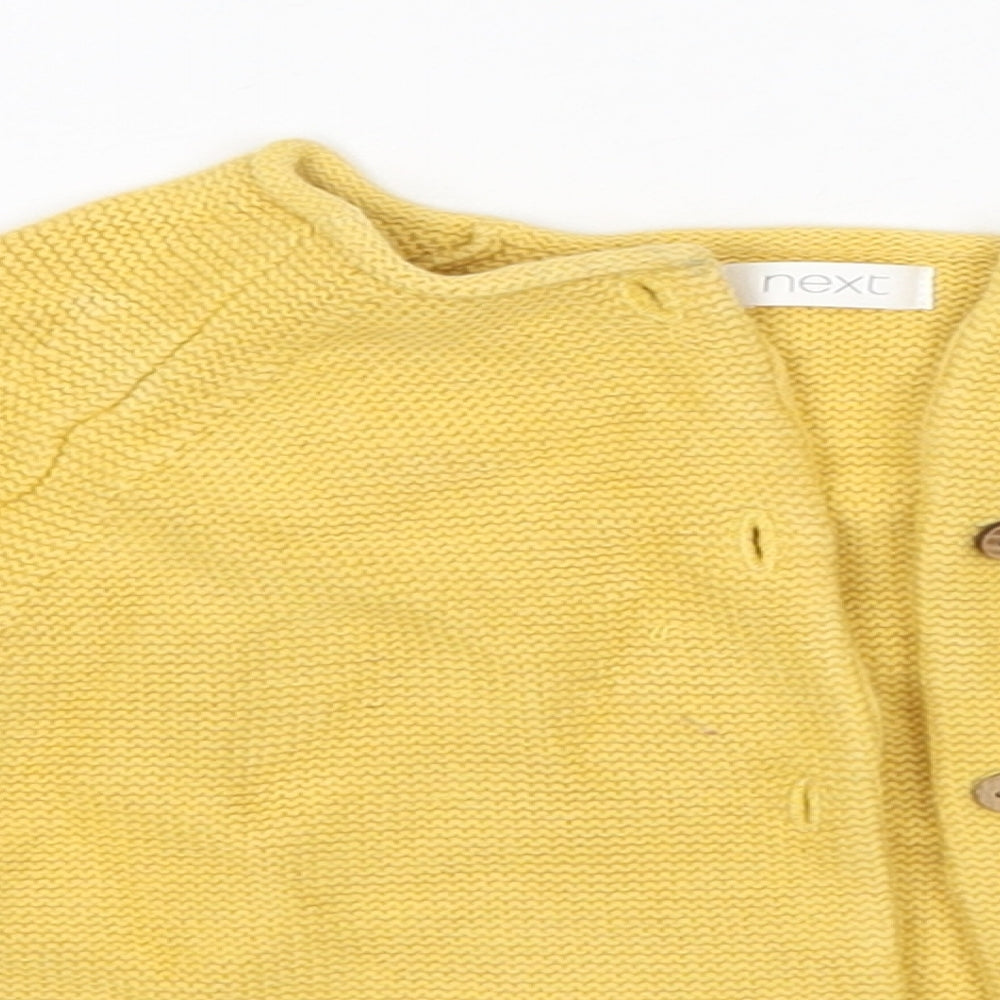 NEXT Girls Yellow Round Neck  100% Cotton Cardigan Jumper Size 2-3 Years