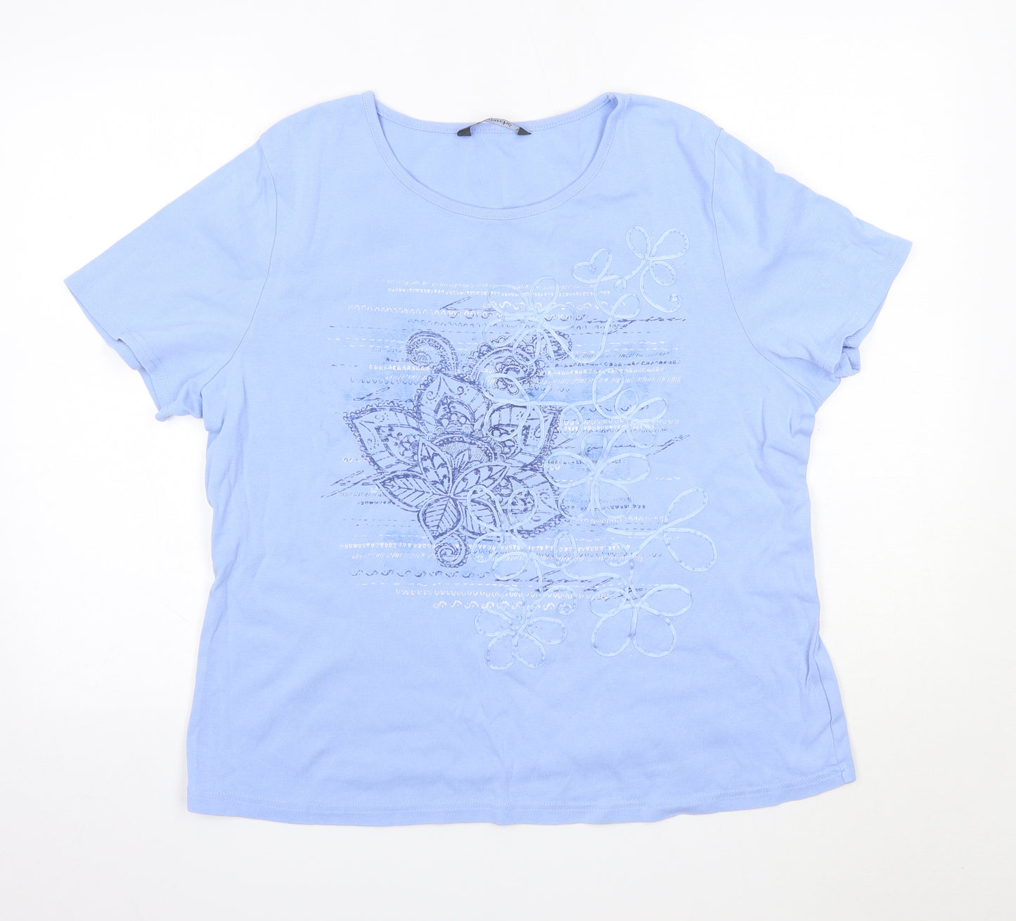 Bonmarché Womens Blue  100% Cotton Basic Blouse Size 20 Round Neck
