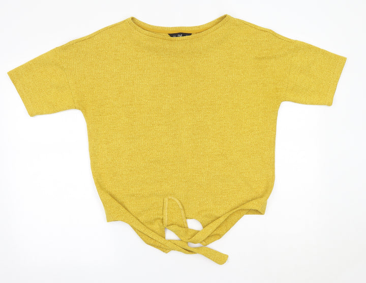 F&F Womens Yellow Polyester Basic Blouse Size 12 Round Neck