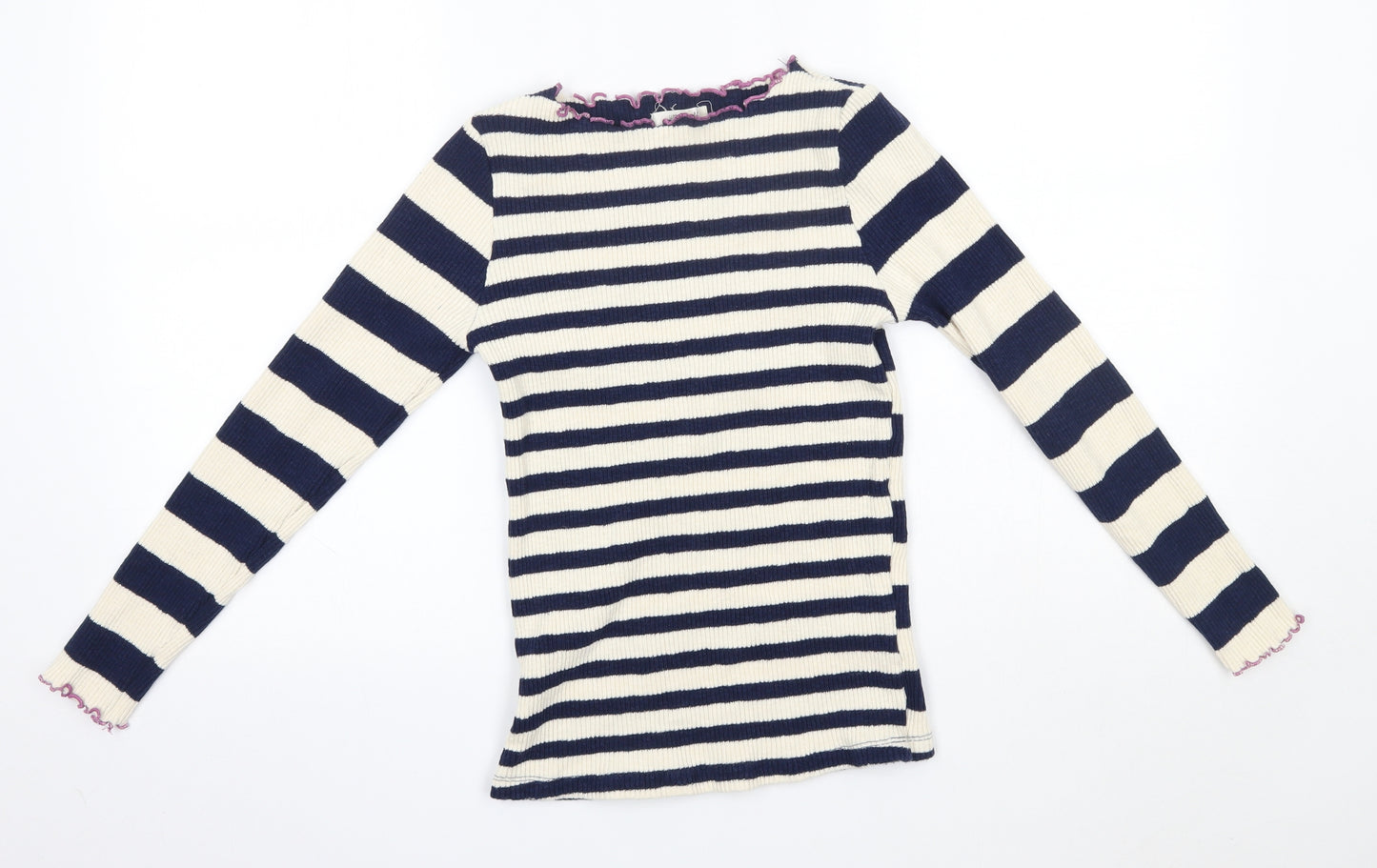 White Stuff Womens Multicoloured High Neck Striped Cotton Pullover Jumper Size 12
