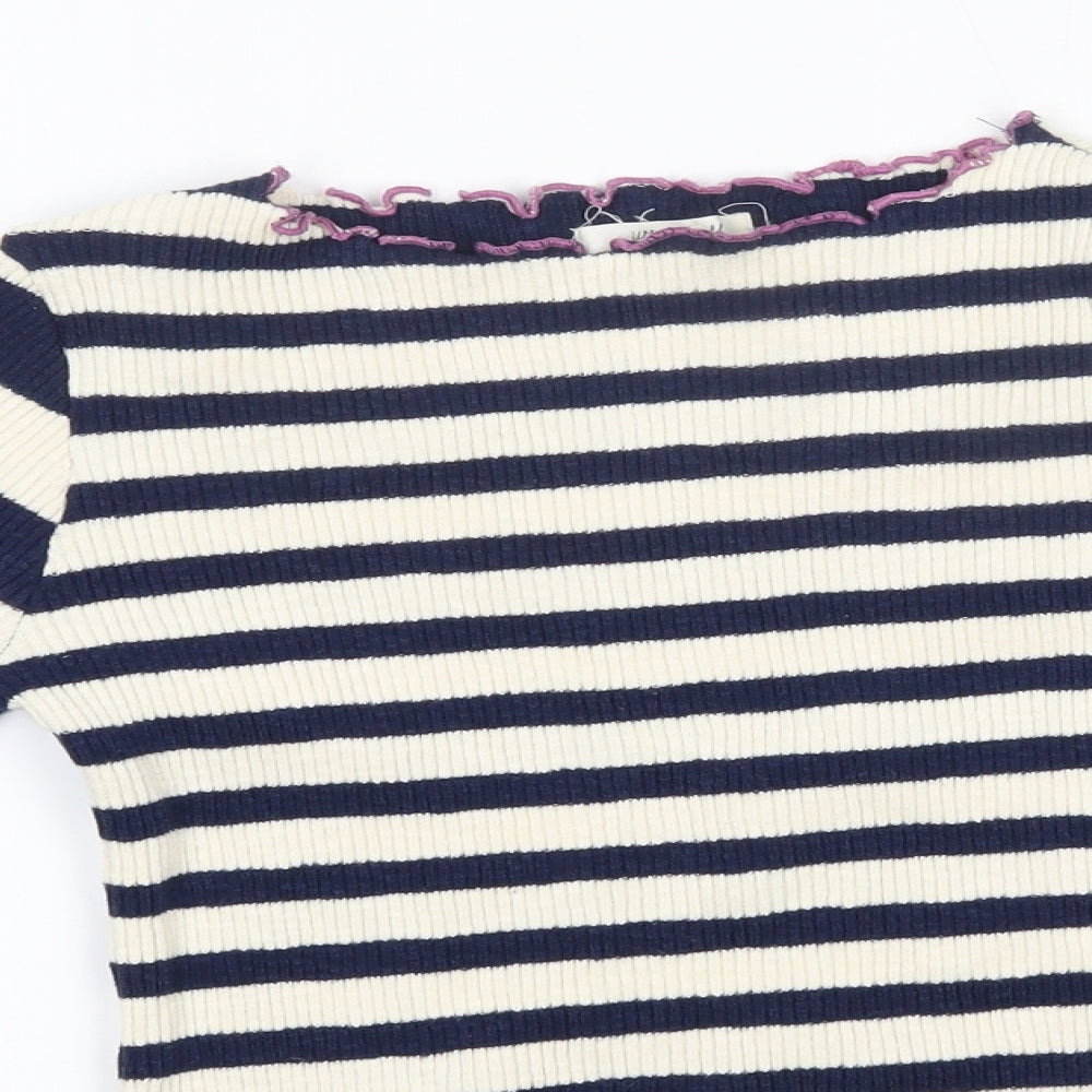 White Stuff Womens Multicoloured High Neck Striped Cotton Pullover Jumper Size 12