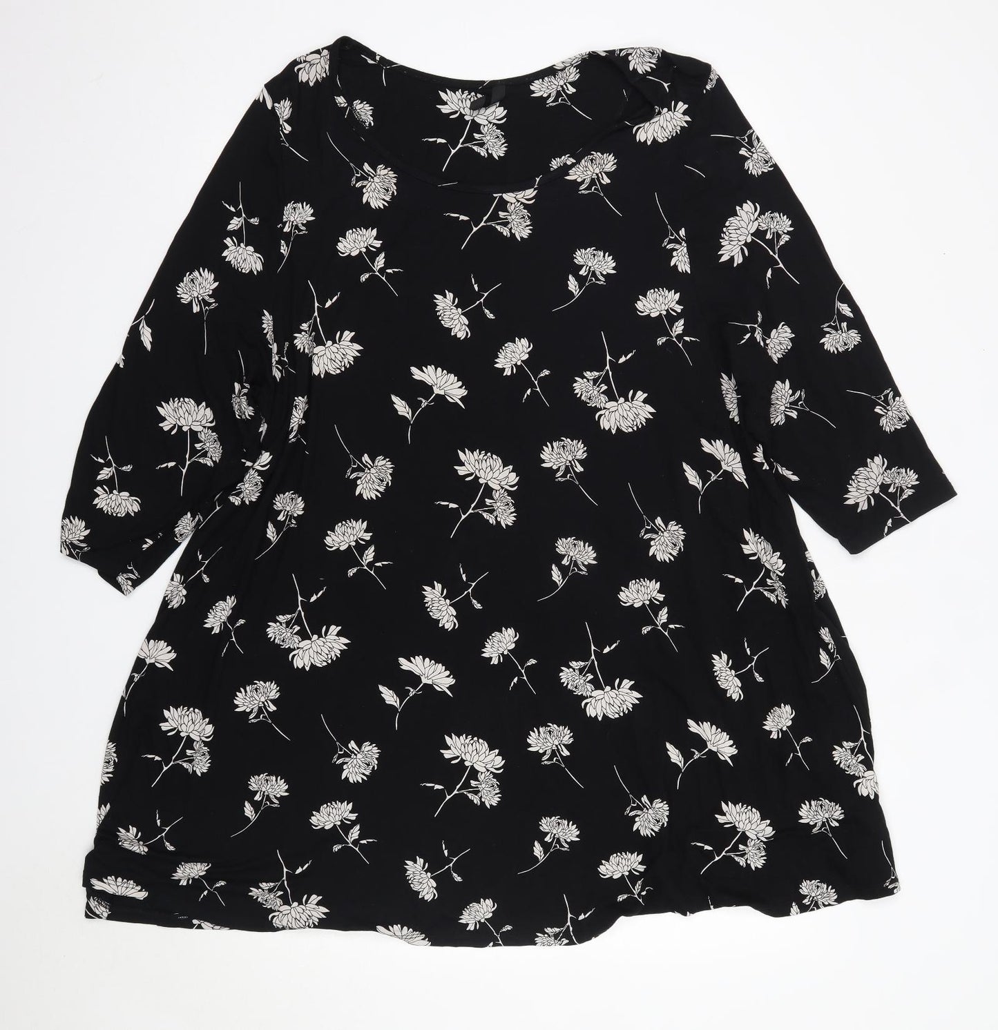 Evans Womens Black Floral Viscose A-Line  Size 26  Round Neck