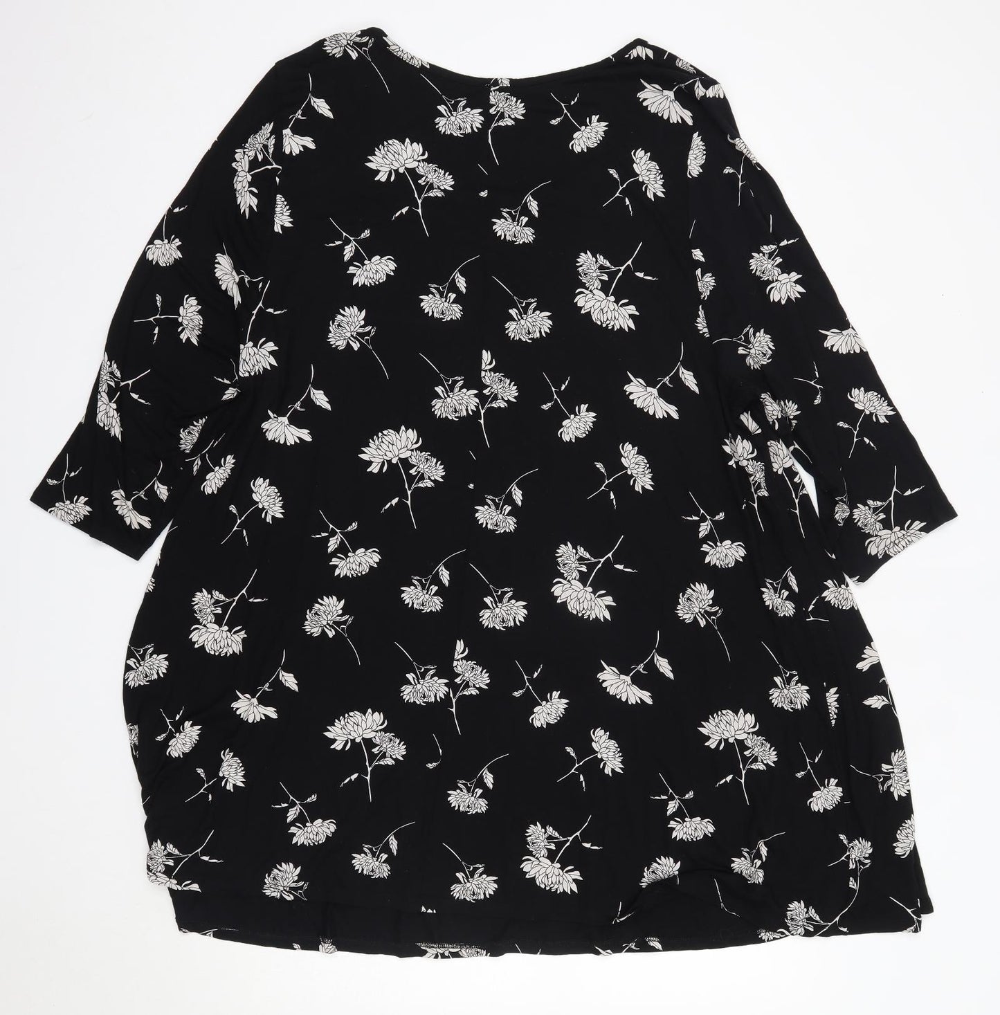 Evans Womens Black Floral Viscose A-Line  Size 26  Round Neck