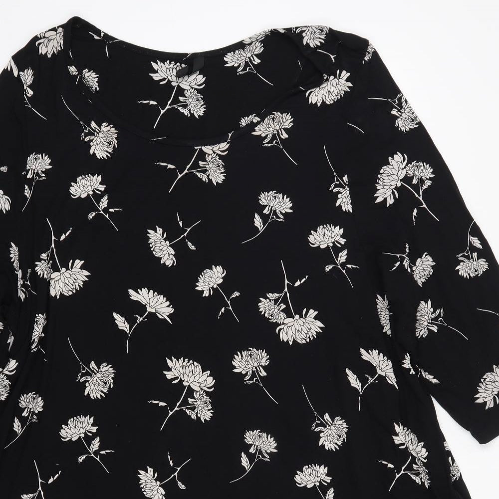 Evans Womens Black Floral Viscose A-Line  Size 26  Round Neck