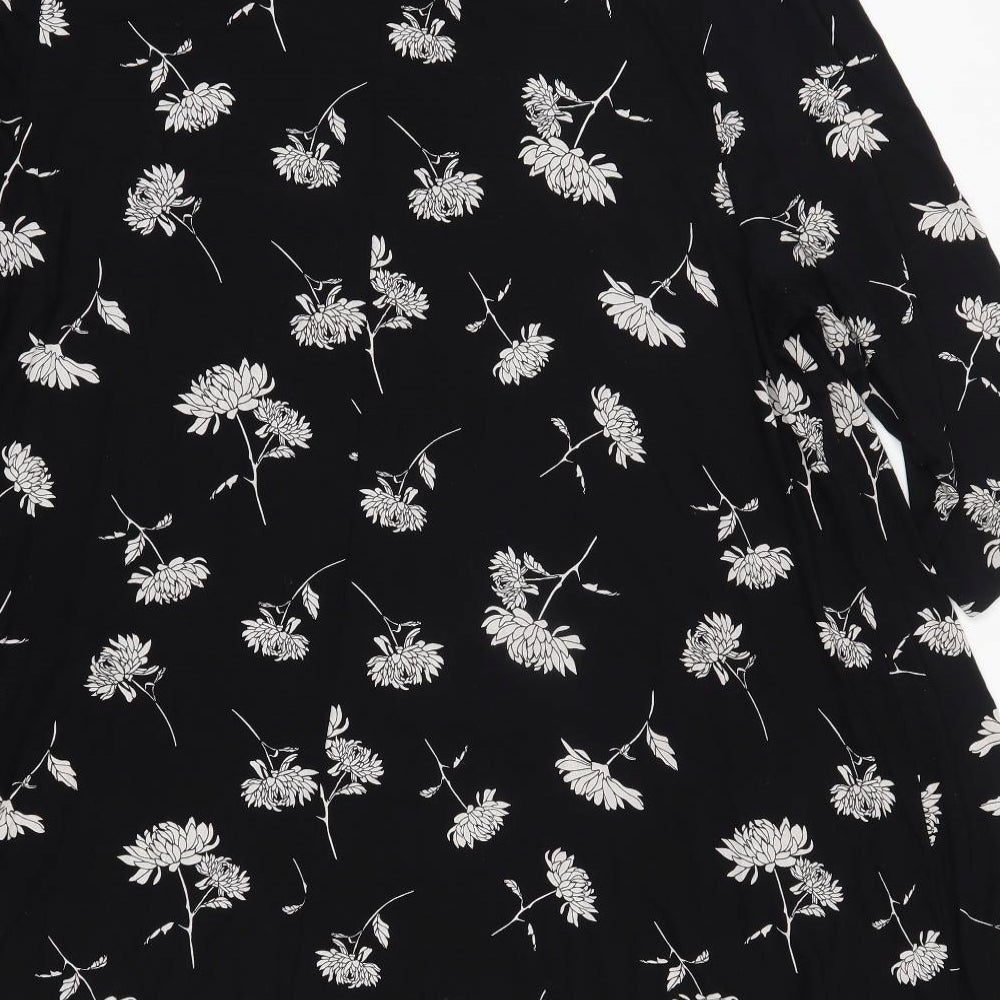 Evans Womens Black Floral Viscose A-Line  Size 26  Round Neck