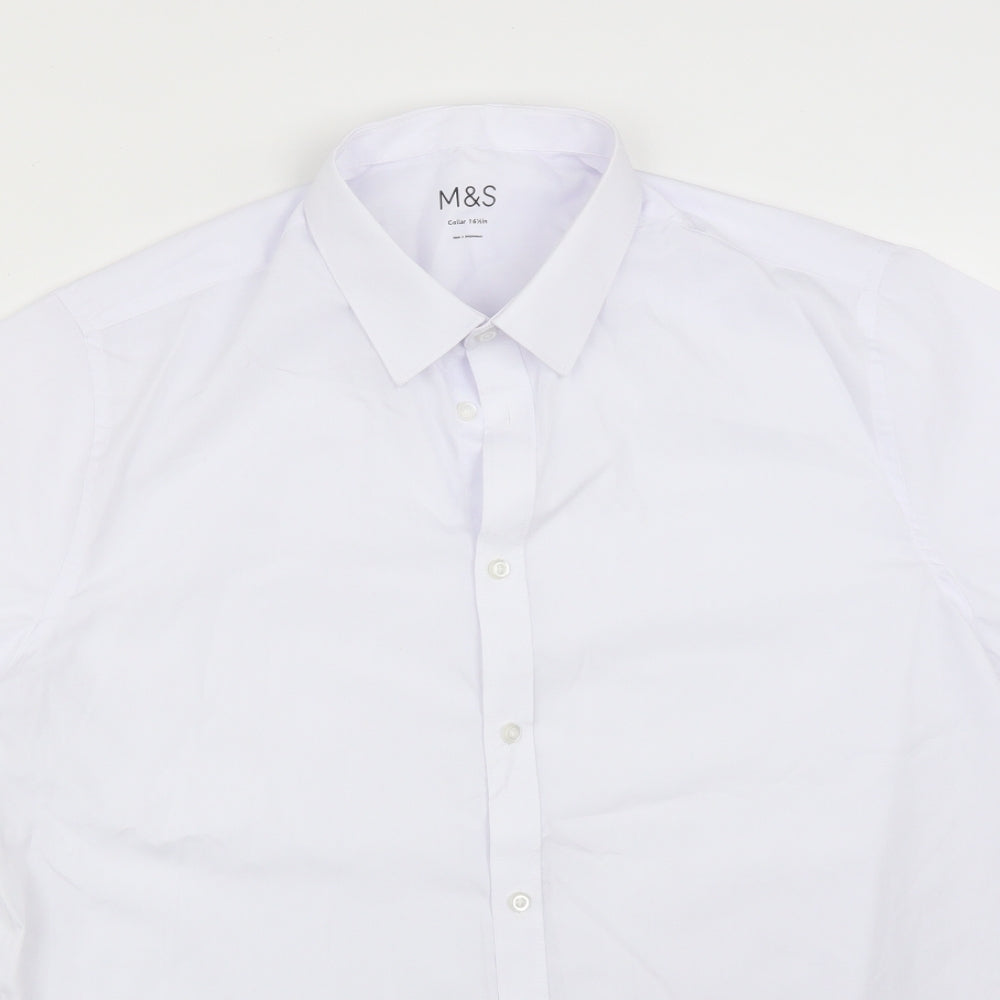 M&S Mens White  Polyester  Dress Shirt Size 16.5 Collared