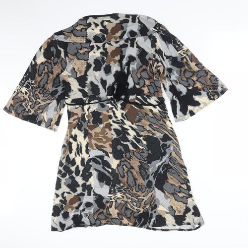 Wallis Womens Multicoloured Animal Print Viscose A-Line  Size 12  V-Neck