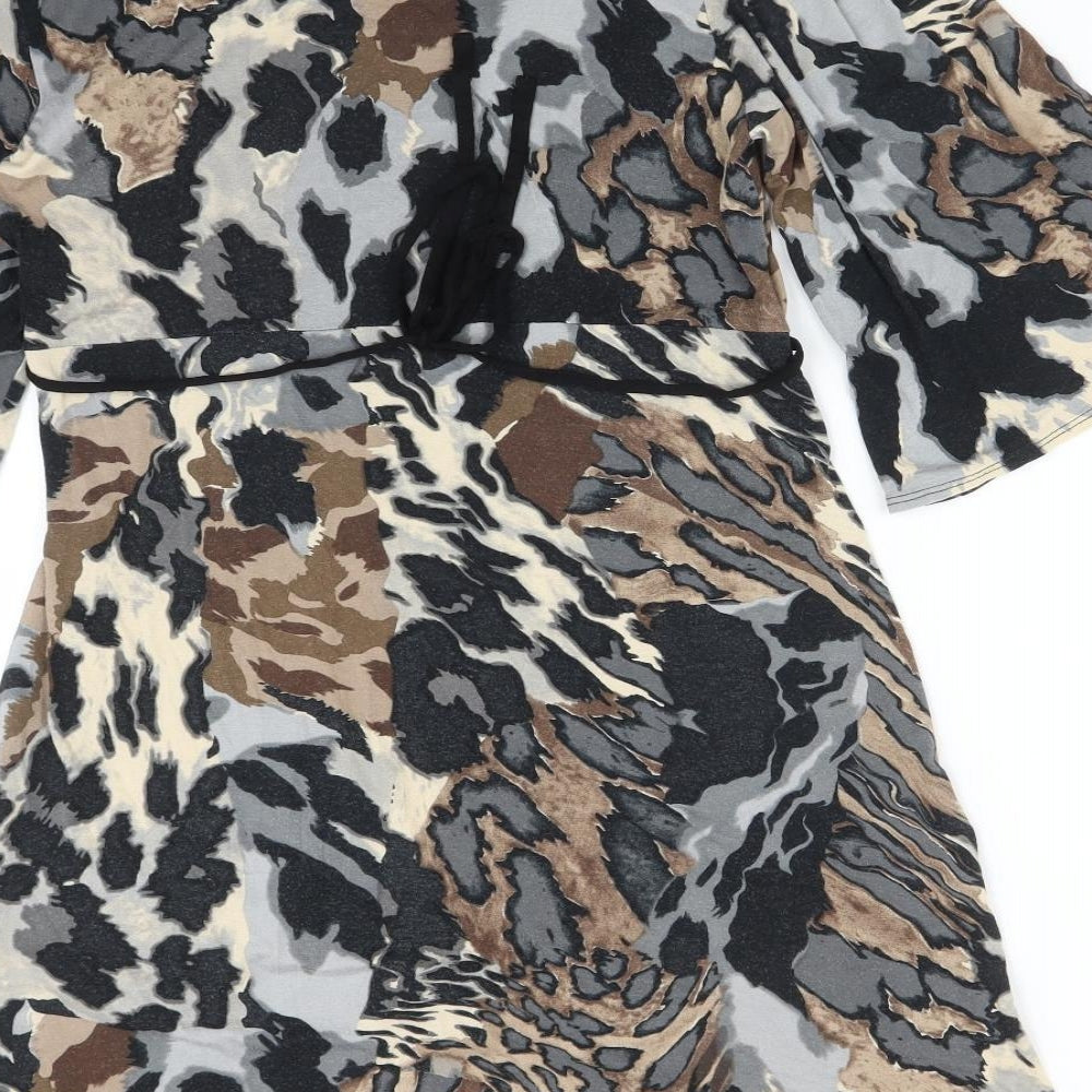 Wallis Womens Multicoloured Animal Print Viscose A-Line  Size 12  V-Neck
