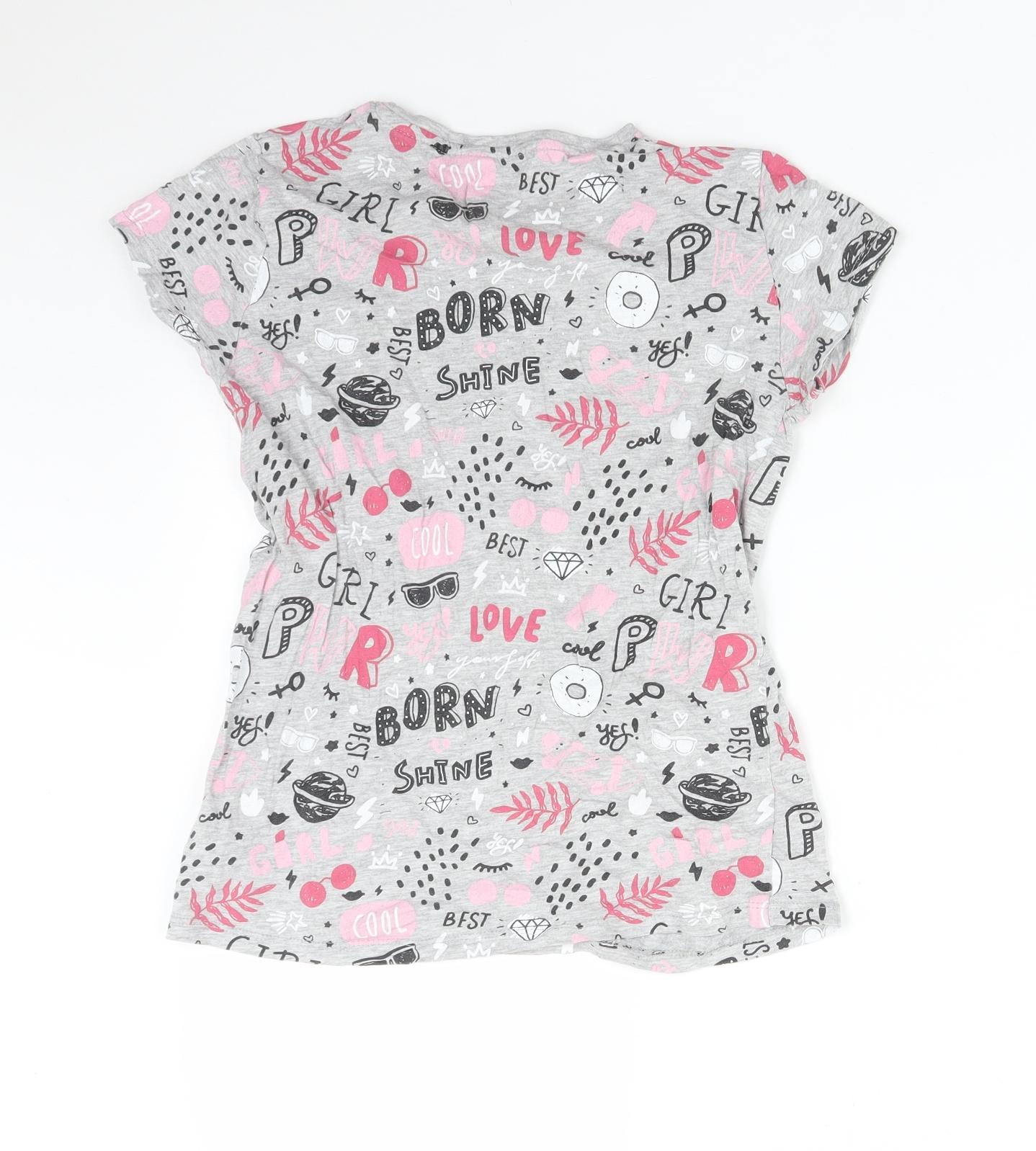 PEP&CO Girls Multicoloured Geometric Cotton Basic T-Shirt Size 11-12 Years Round Neck  - GIRL POWER LOVE COOL