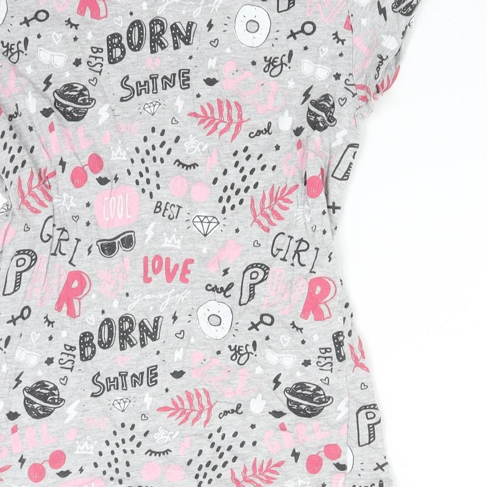 PEP&CO Girls Multicoloured Geometric Cotton Basic T-Shirt Size 11-12 Years Round Neck  - GIRL POWER LOVE COOL