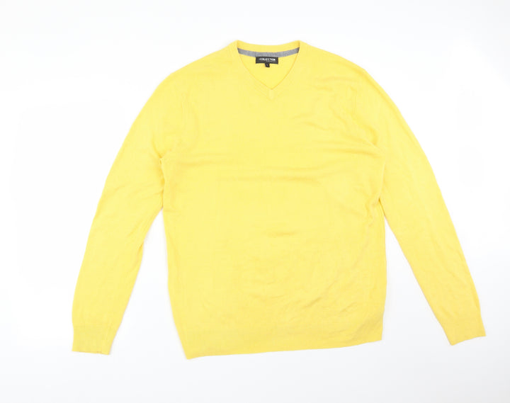 COLLECTION Mens Yellow Acrylic T-Shirt Size L V-Neck