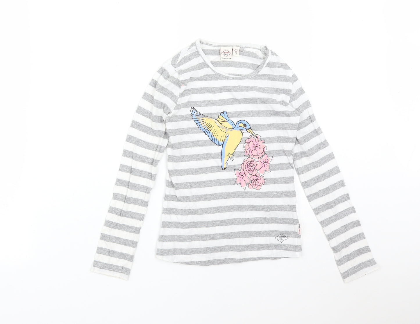 Lee Cooper Girls Multicoloured Striped Cotton Basic T-Shirt Size 7-8 Years Round Neck  - BIRD FLOWERS