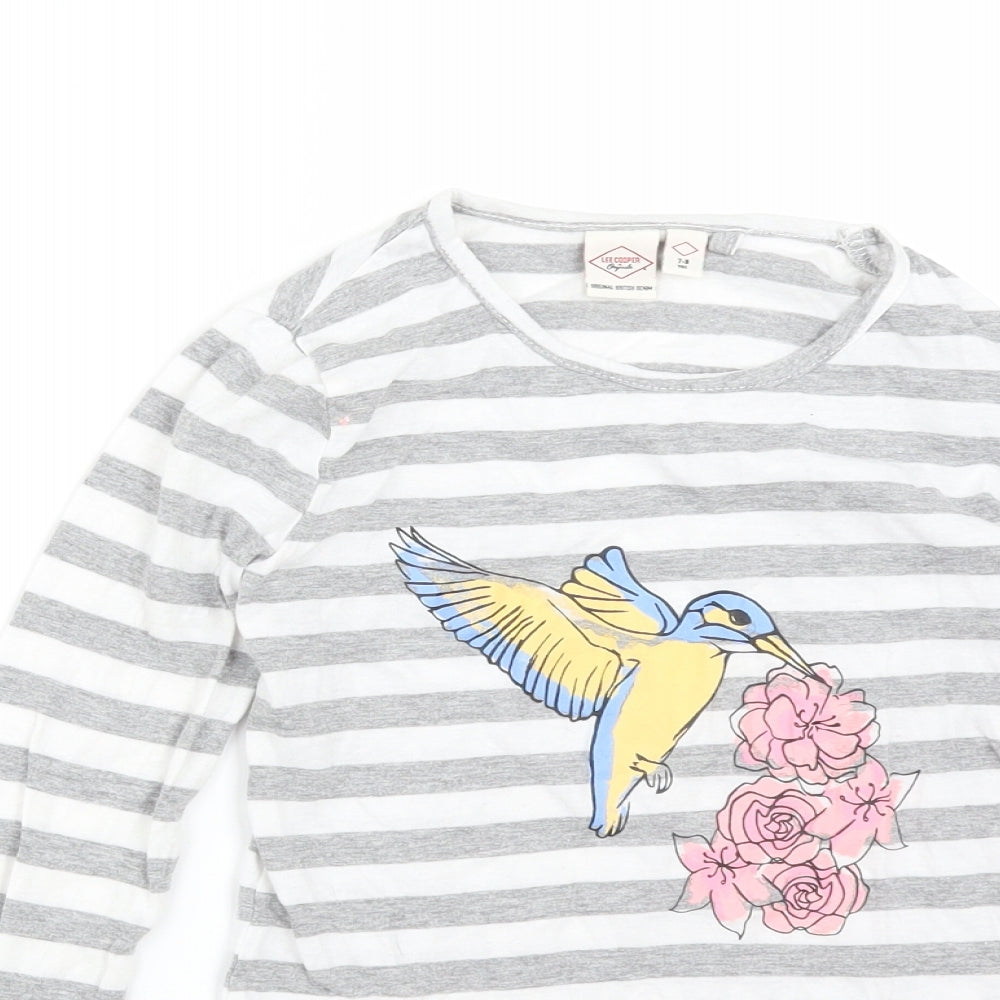 Lee Cooper Girls Multicoloured Striped Cotton Basic T-Shirt Size 7-8 Years Round Neck  - BIRD FLOWERS