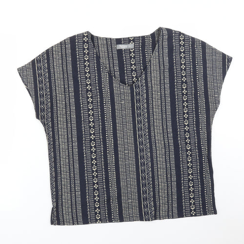 UTMEG Womens Multicoloured Striped Polyester Basic T-Shirt Size 14 V-Neck