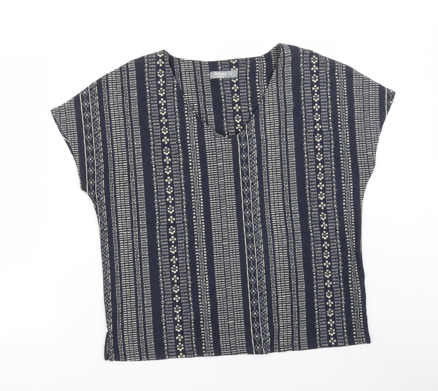 UTMEG Womens Multicoloured Striped Polyester Basic T-Shirt Size 14 V-Neck