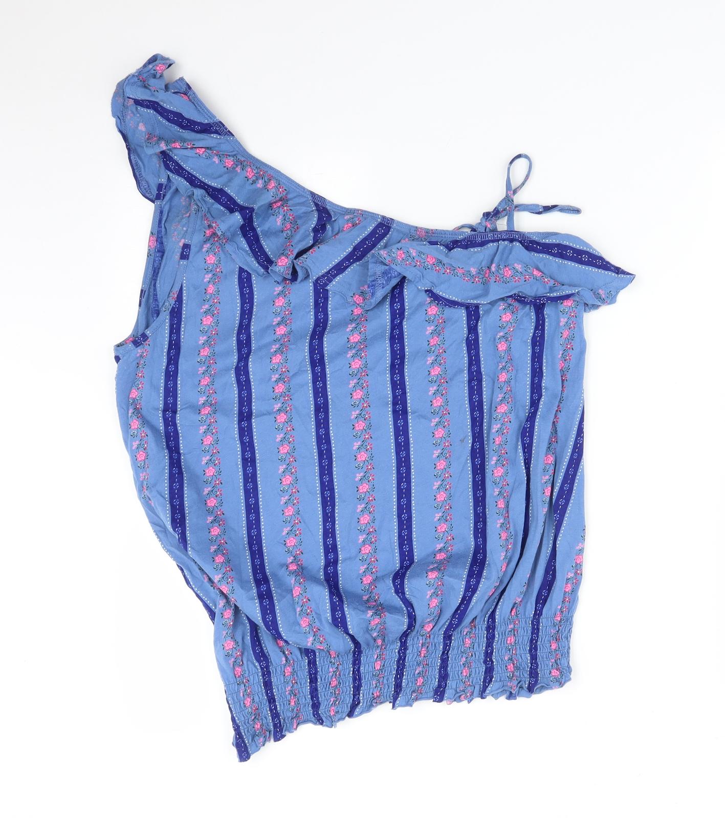 River Island Womens Blue Floral Cotton Basic T-Shirt Size 16