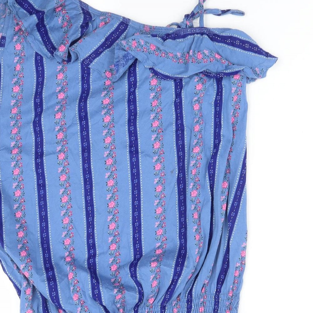 River Island Womens Blue Floral Cotton Basic T-Shirt Size 16