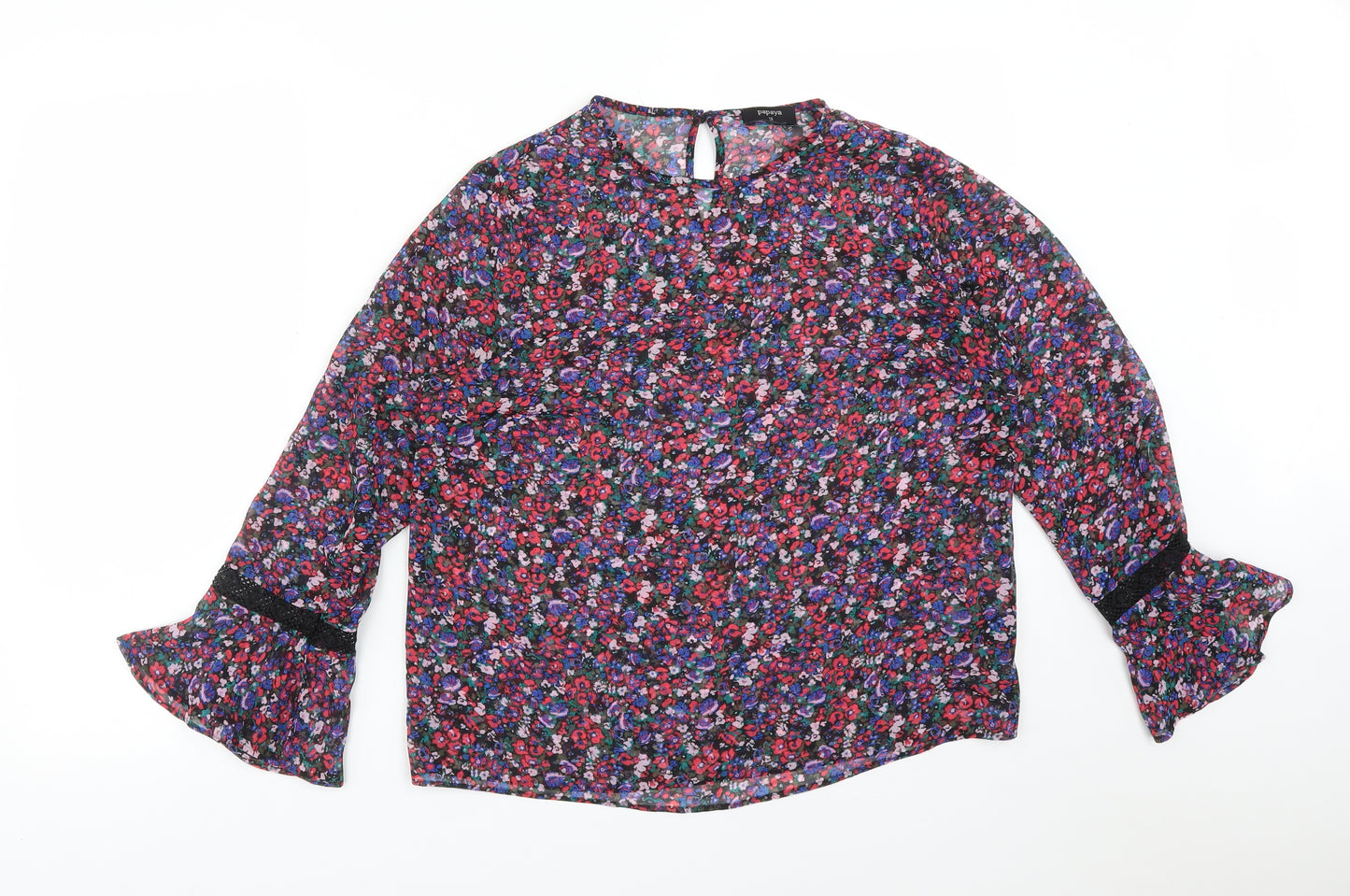 Papaya Womens Multicoloured Floral Polyester Basic Blouse Size 12 Round Neck