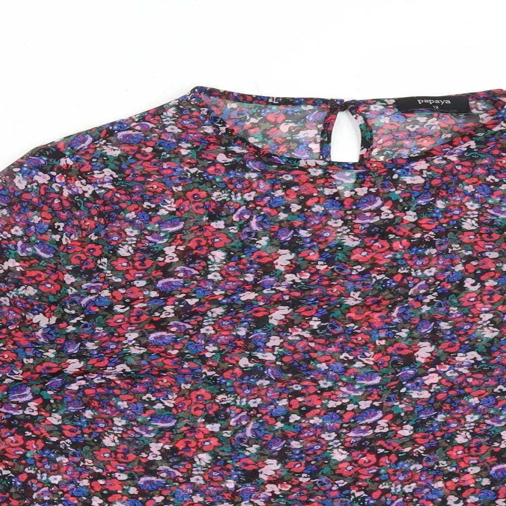 Papaya Womens Multicoloured Floral Polyester Basic Blouse Size 12 Round Neck