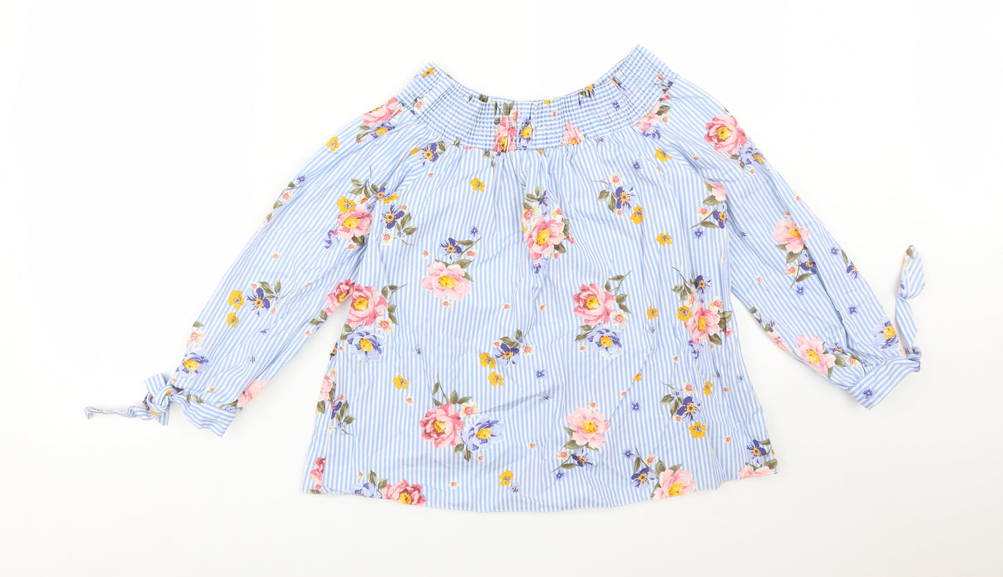 New Look Womens Multicoloured Floral Cotton Basic T-Shirt Size 12 Off the Shoulder