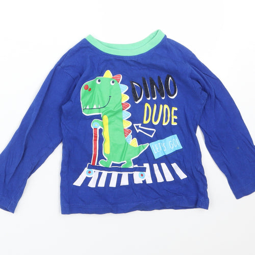 B&M Boys Blue  Cotton Basic T-Shirt Size 3-4 Years Crew Neck  - DINO DUDE