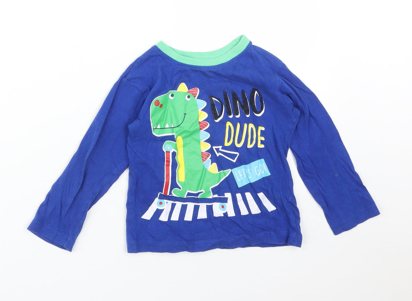 B&M Boys Blue  Cotton Basic T-Shirt Size 3-4 Years Crew Neck  - DINO DUDE