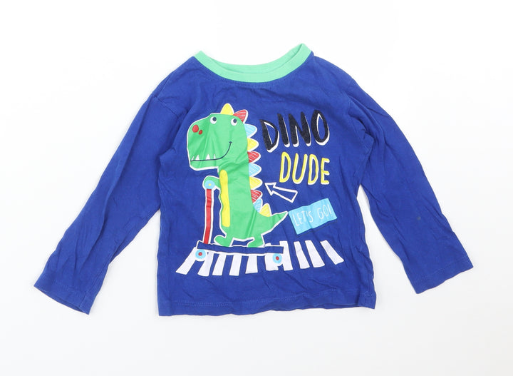B&M Boys Blue  Cotton Basic T-Shirt Size 3-4 Years Crew Neck  - DINO DUDE