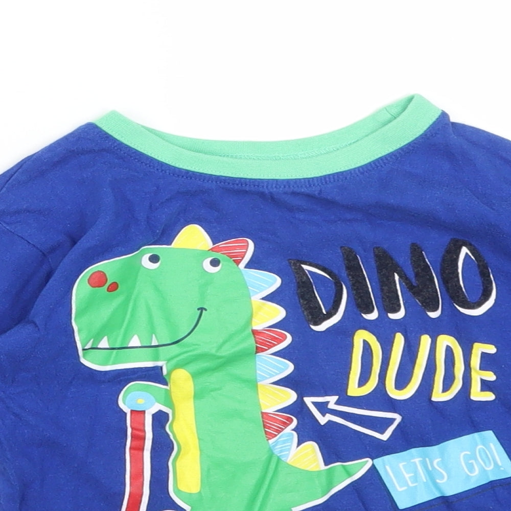 B&M Boys Blue  Cotton Basic T-Shirt Size 3-4 Years Crew Neck  - DINO DUDE