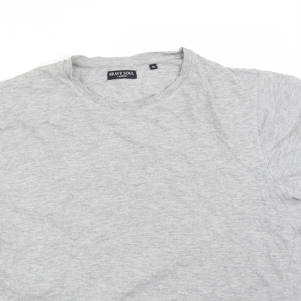 Brave Soul Mens Grey  Cotton  T-Shirt Size XL Crew Neck