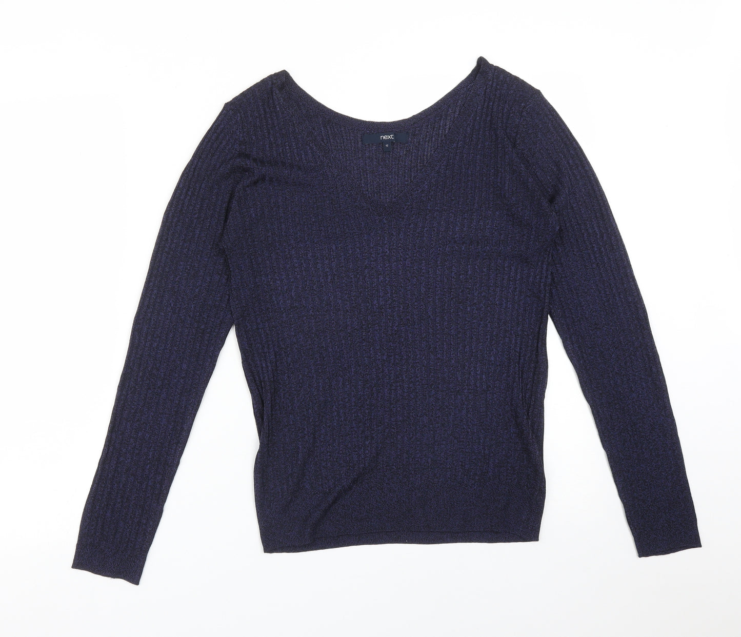 NEXT Womens Blue Striped Polyester Basic T-Shirt Size 12 V-Neck