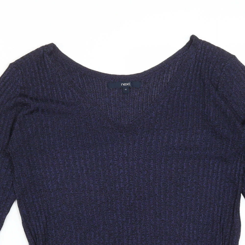 NEXT Womens Blue Striped Polyester Basic T-Shirt Size 12 V-Neck