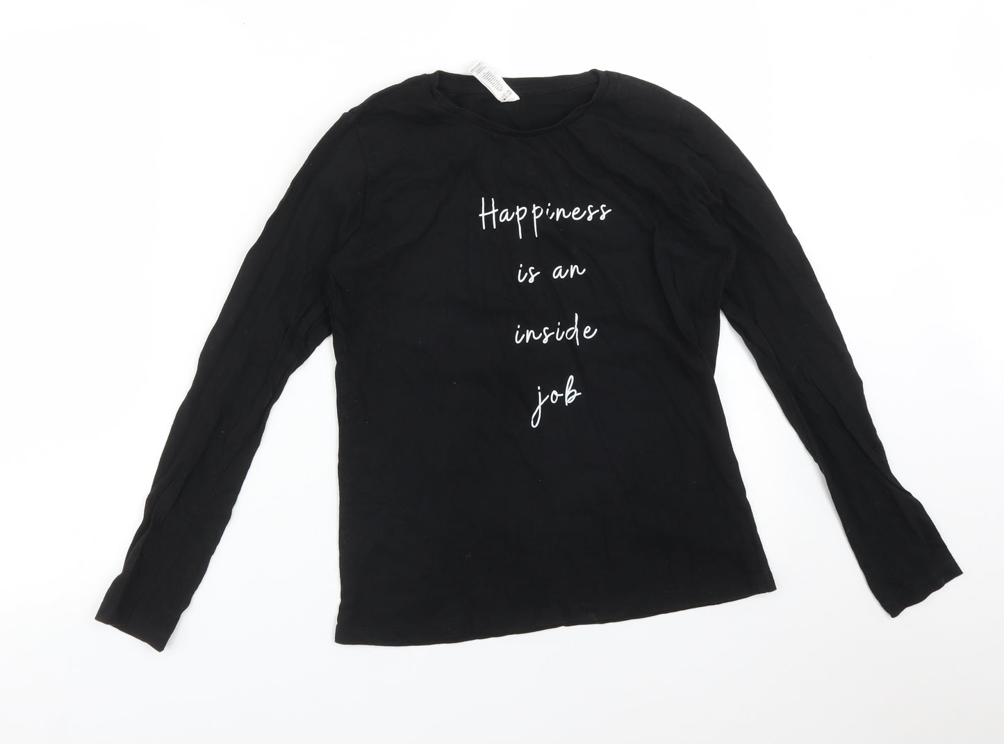 B&C Womens Black  Cotton Basic T-Shirt Size M Crew Neck - HAPPINESS IS AN INSIDE JOB