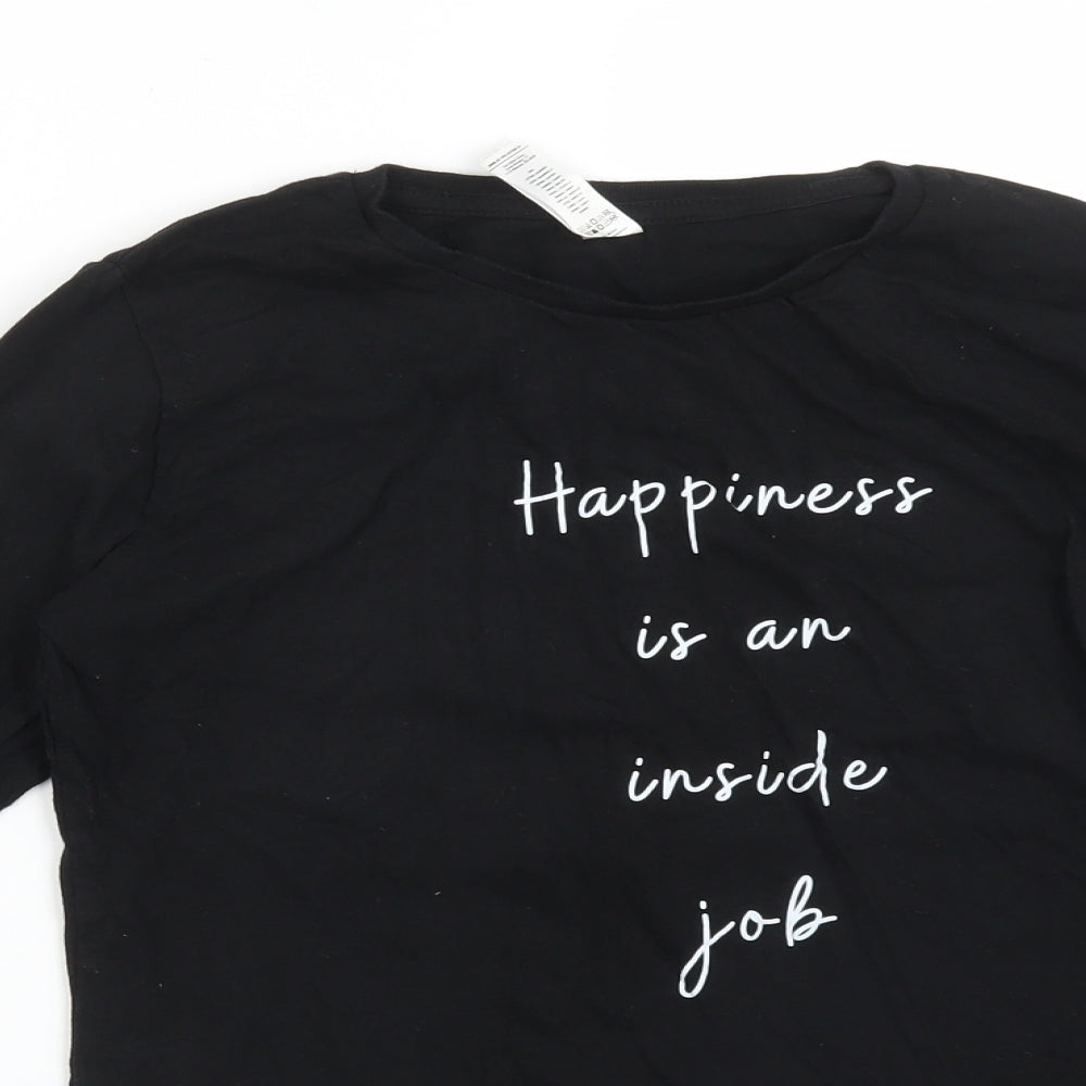 B&C Womens Black  Cotton Basic T-Shirt Size M Crew Neck - HAPPINESS IS AN INSIDE JOB