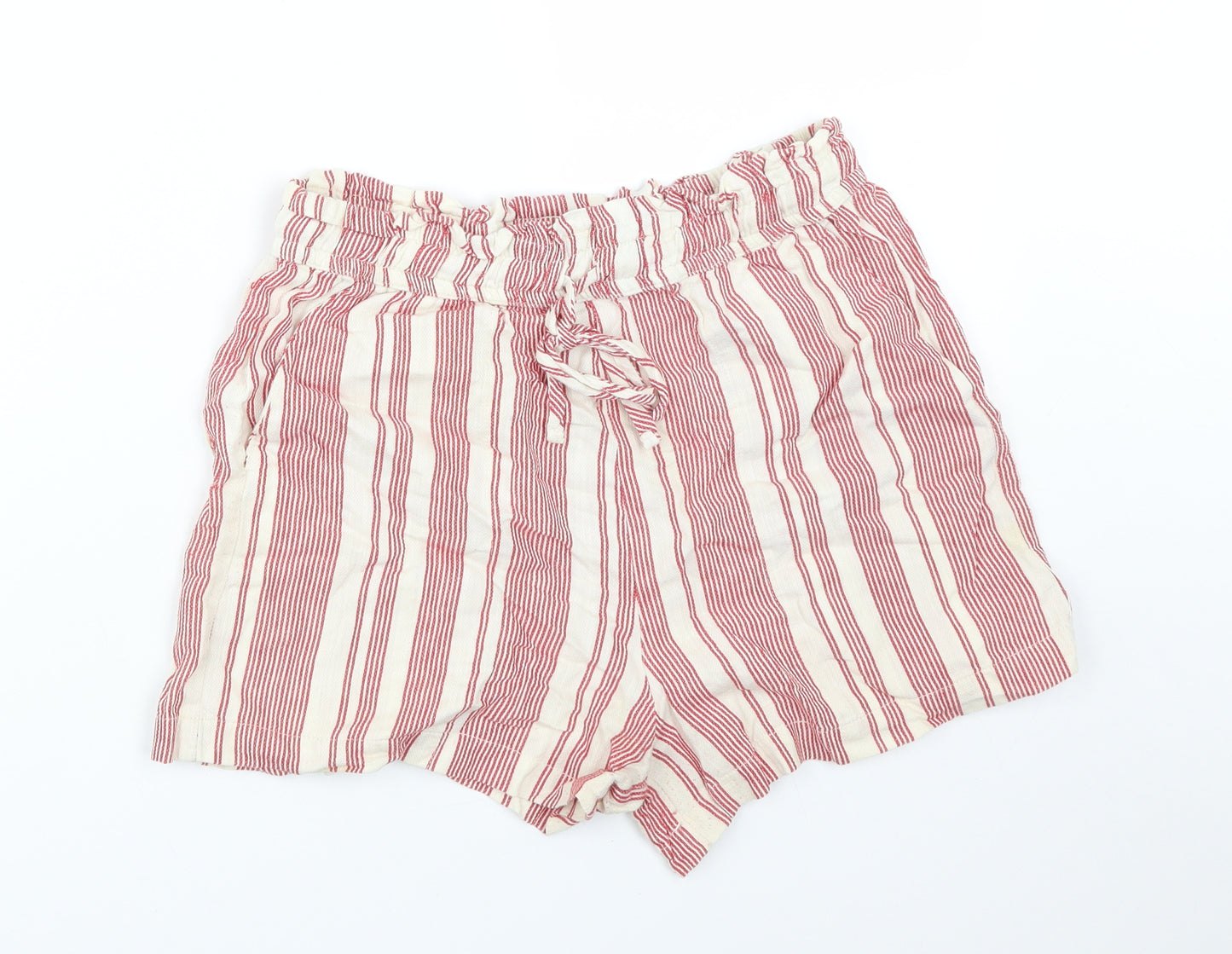 Pull&Bear Womens Multicoloured Striped Cotton Paperbag Shorts Size M  Regular