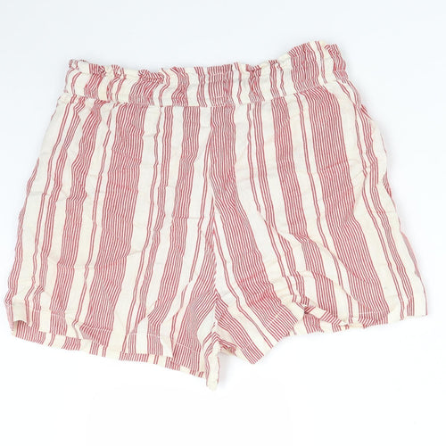 Pull&Bear Womens Multicoloured Striped Cotton Paperbag Shorts Size M  Regular