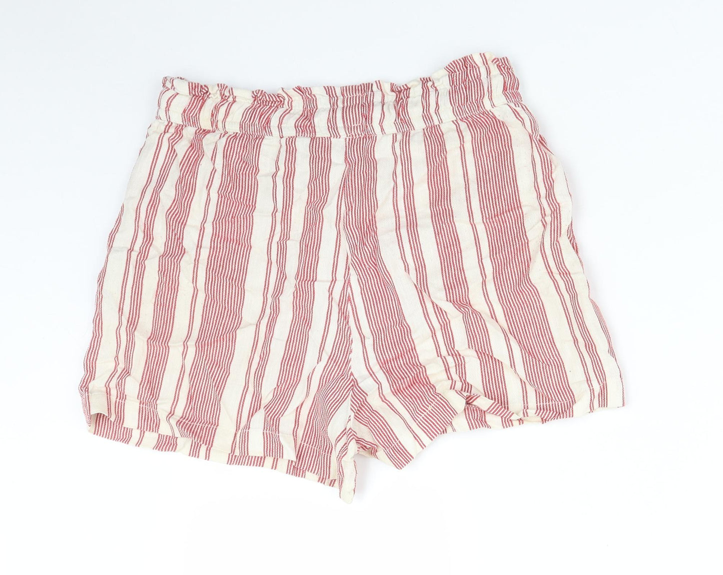 Pull&Bear Womens Multicoloured Striped Cotton Paperbag Shorts Size M  Regular