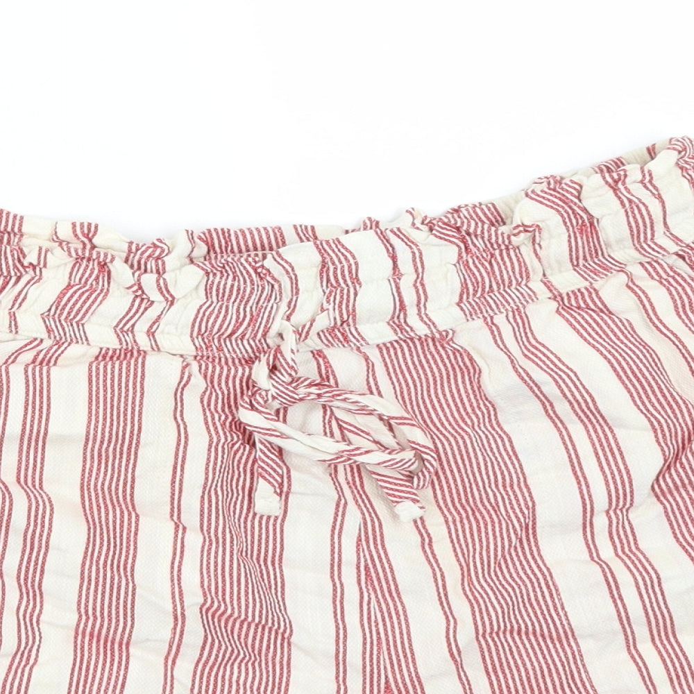 Pull&Bear Womens Multicoloured Striped Cotton Paperbag Shorts Size M  Regular